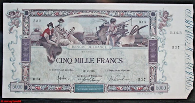 Billet de 5000 Francs François FLAMENG du 17-1-1918 en SUP, mais avec un manque - Photo 1/2