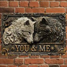 Wolf Paar SW Metall Wand-Deko Blech Schild Wandbild Tattoo Fenster Schäferhund
