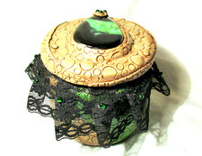 Steampunk Dragon Metal Glass Jar container black lace green stone polymer clay