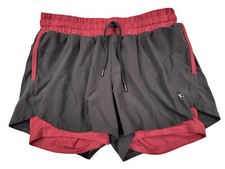 Danskin Now Exercise Shorts S 4-6 Black/Burgundy Layer Waist Tie-Elastic