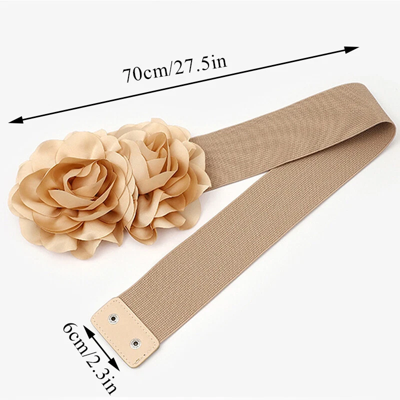 Women Big Bow Flower Wide Waist Belt Vintage Stretchy Waistband Dress Decoration