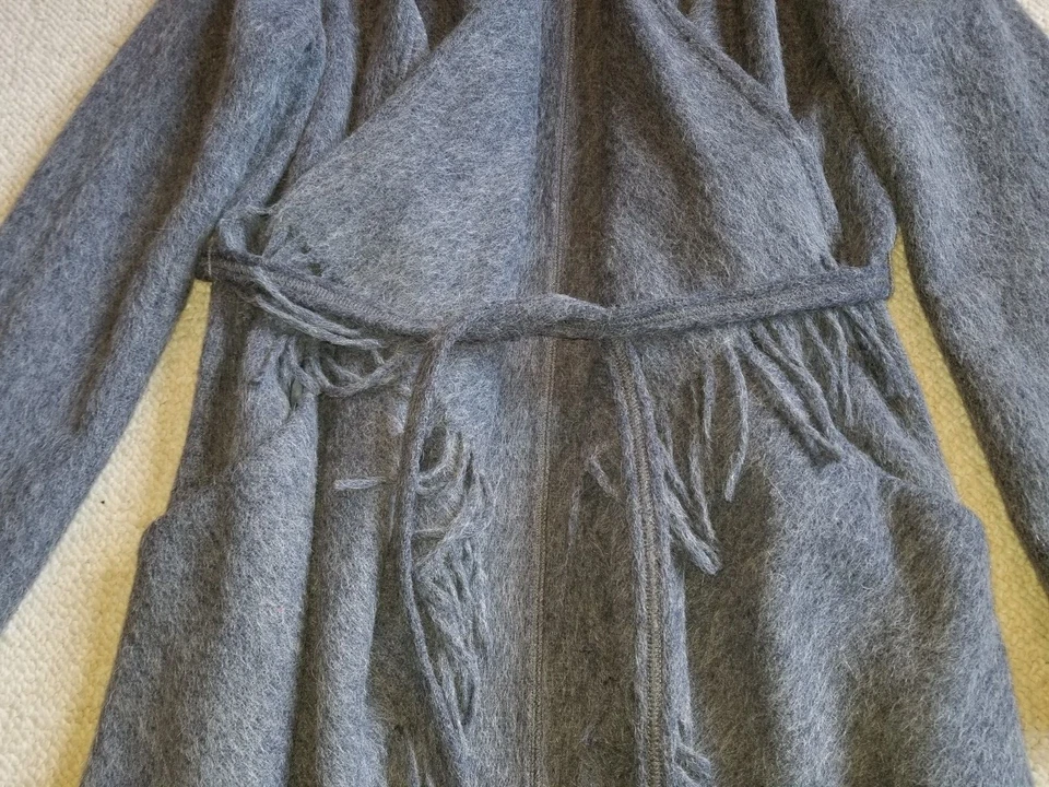 Chaqueta Mujer-ORVIS-gris Pizarra/azul Alpaca/Mezcla Lana Flecos Cinturón Forrado BOHO-S Foto 3 de 4