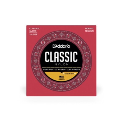 D'Addario EJ27N 3/4 Student Nylon Frac Classical Guitar Strings, Normal Ten