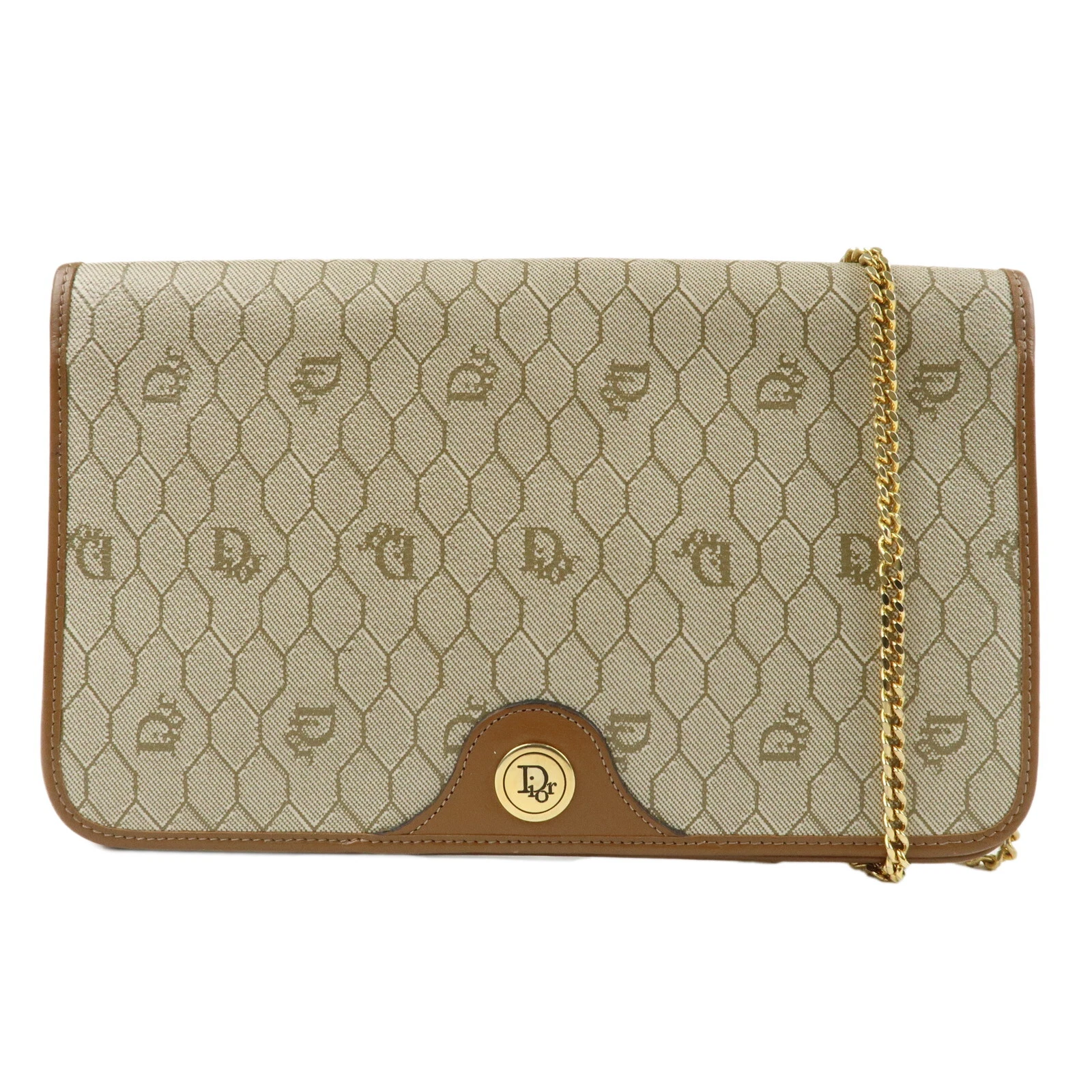 Authentique sac bandoulière Christian Dior nid d'abeille PVC chaîne cuir ivoire occasion F/S