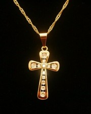 NEW WOMEN'S CZ CROSS 18" NECKLACE YELLOW GOLD PLATED LOBSTER CLAW CLASP