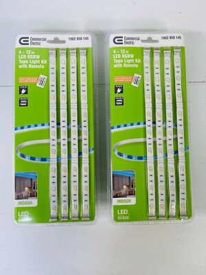 Commercial Electric 12'' 4-Strip Linkable LED Flexible Tape Light Kit Lot of 2