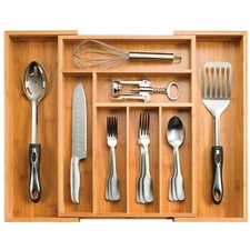 Bamboo Cutlery Silverware Flatware Utensil Tray Drawer Kitchen Organizer Storage