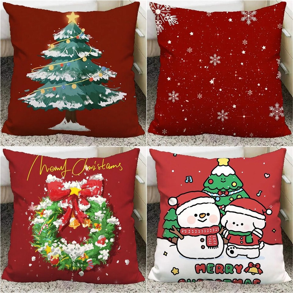 Christmas Wreath Cushion Cover Xmas Sofa Throw Pillow Cases Cushion
