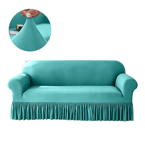 Stretch Sofabezug für Wohnzimmer Couchbezüge mit Rock rutschfeste Slipper - Bild 14 von 18