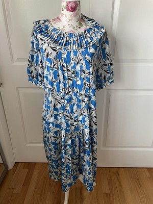 Vintage Cortty El Cortes Inglés Ruffle Collar Blue Black Retro 1980s Dress L