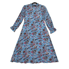 LOFT Midi Dress Women 4P Blue Paisley Floral Long Sleeve Mock Neck Mod Boho