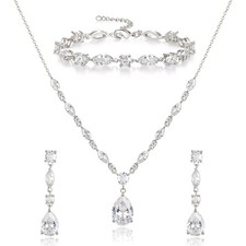 Teardrop Marquise Cubic Zirconia Wedding Prom Jewelry Set for Women Bridal  ...
