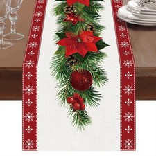 Watercolor Poinsettia Christmas Table Runner