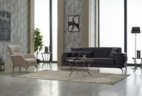 Sofagarnitur Dreisitzer Sofa Stoffsofa Polstersofa Grau Sessel 2Tlg
