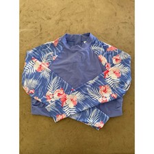 Laguna Womens XL 16-18 Blue Tropical Floral Long Sleeve Rash Guard Swim Top