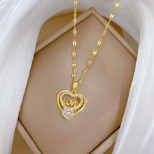 Luxury Mother's Day Gift Gold Heart Love Necklace Crystal Pendant for Mom Wife