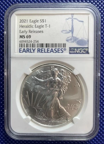 2021 ~ Silver Eagle S$1 ~ NGC MS69 ~ EARLY RELEASES ~ #6094524-254 ~ Milk Spot