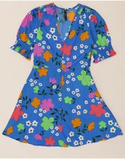VINTAGE Womens A-Line Dress UK 6 XS Blue Floral Polyester DF46