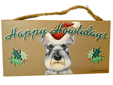 Stylish Holiday Schnauzer Dog "Happy Holidays" Hanging Sign 5"x10" Made In USA