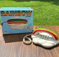Vintage Telemania Retro Rainbow Cloud Phone Corded Home Telephone 1987 W/ Box