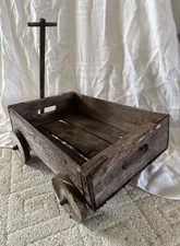 VTG 1950s Pepsi-Cola Crate Pull Wagon Rustic Folk Art Wood Toy Cart Denver CO