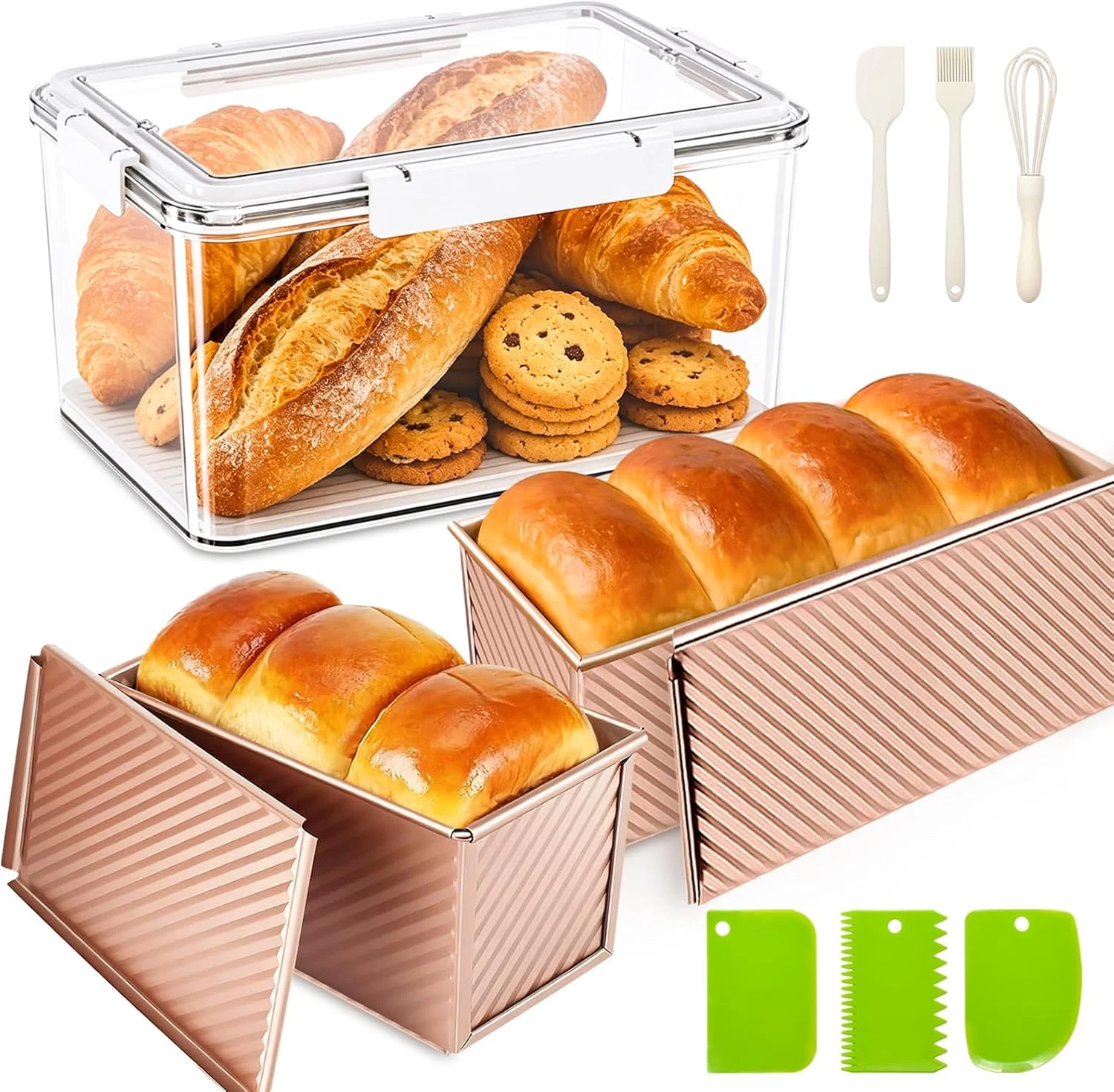 3Pack 1LB Bread Loaf Pan with Lid + Bread Storage Container, Nonstick Bread Pans