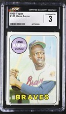 1969 Topps Hank Aaron #100 CGC 3 Very Good HOF Atlanta Braves