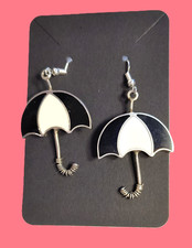 Umbrella Charm Dangle/Drop Earrings Multicolor Enamel Metal Hook Closure 2 1/4"