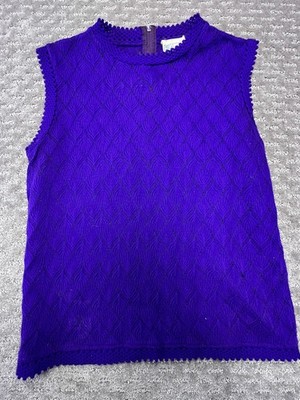 Vintage Prova Sweater Womens 12 Purple Crochet Knit Mock Neck Sleeveless 60s