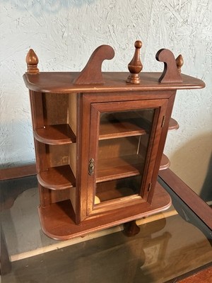 Vintage Mini Wooden Curio Cabinet -Wall Hanging Small Display Case