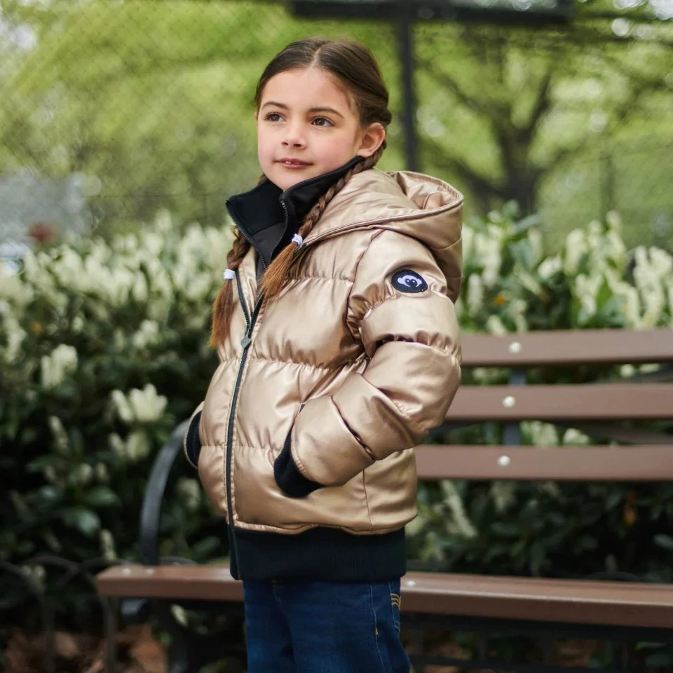 ABRIGO FLUIDO APPAMAN UNISEX NIÑOS METALIZADO BRONCE CHAQUETA ACOLCHADA CON CAPUCHA CÁLIDO 6 Foto 3 de 4