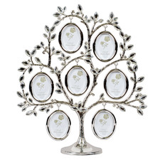 Roman Family Tree Jeweled Silver Finish Metal 11 X 3 Collage Photo Frame Stand
