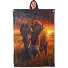 Tender Elephant Blanket, Soft Warm Cozy Sunset Golden 60 50 Inch Elephant45