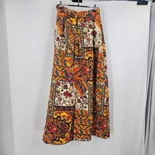 VTG Alex Colman California Quilted Patchwork Maxi Skirt Orange Floral 70s Boho
