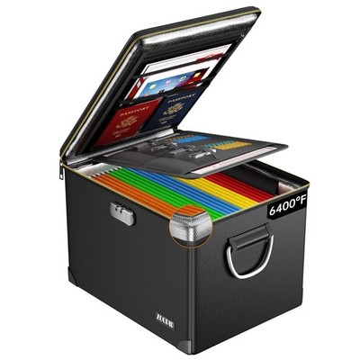 Black Fireproof Document Box Hard Case File Organizer Zipper Lock Safe