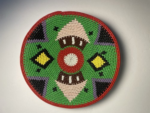 Vintage Zulu South Africa Telephone Wire Basket 7.25” Colorful Handmade Folk Art