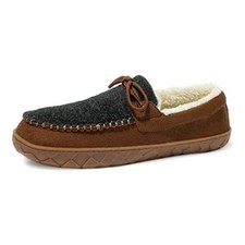 Mens Moccasin Slippers Memory Foam Suede House 11 Felt Cloth-brown Grey