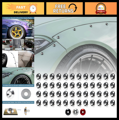 #ad 48 Piece M6 Silver Anodized Aluminum Washer Bolt Kit for Widebody Fender Flares $60.99