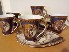Limoges 1942 Fathi Mahmoud Egyptian 11pc Cup & Saucer set Gold/Blue Egypt Design