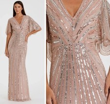 Mac Duggal 93583 Pink Size 16 Sequined Beaded V-Neck Cape Sleeve Maxi Gown NWT