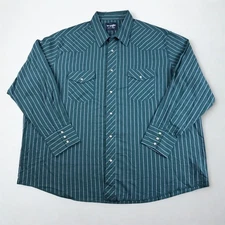 Wrangler Western Shirt 2X Green Blue Stripe Pearl Snap Cowboy Ranch Casual Fit