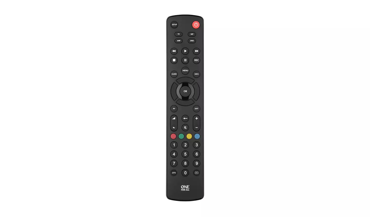 ONE FOR ALL CONTOUR UNIVERSAL 4 IN 1 TV REMOTE CONTROL 10M RANGE BLACK - URC1240