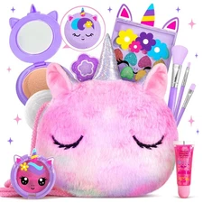 ULOVEME Kids Real Makeup Kit for Girls with Fluffy Purse - Real, Non Toxic, W...