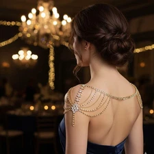 Women Shoulder Rhinestone Tassel Metal Fashion Jewelry Body chain 08019