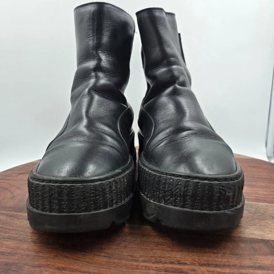 Puma Fenty Chelsea Boots Women 9.5 Black Leather Creeper Platform Chunky Sneaker - Image 2 of 4