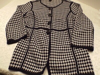 Grace Knit Dressing Jacket Large Black White Button Front 100% Cotton | eBay