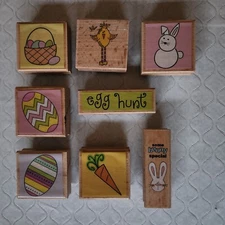 Lot of 8 Studio G Wood Mounted Rubber Stamps EASTER Katie & Co. Wong NEW