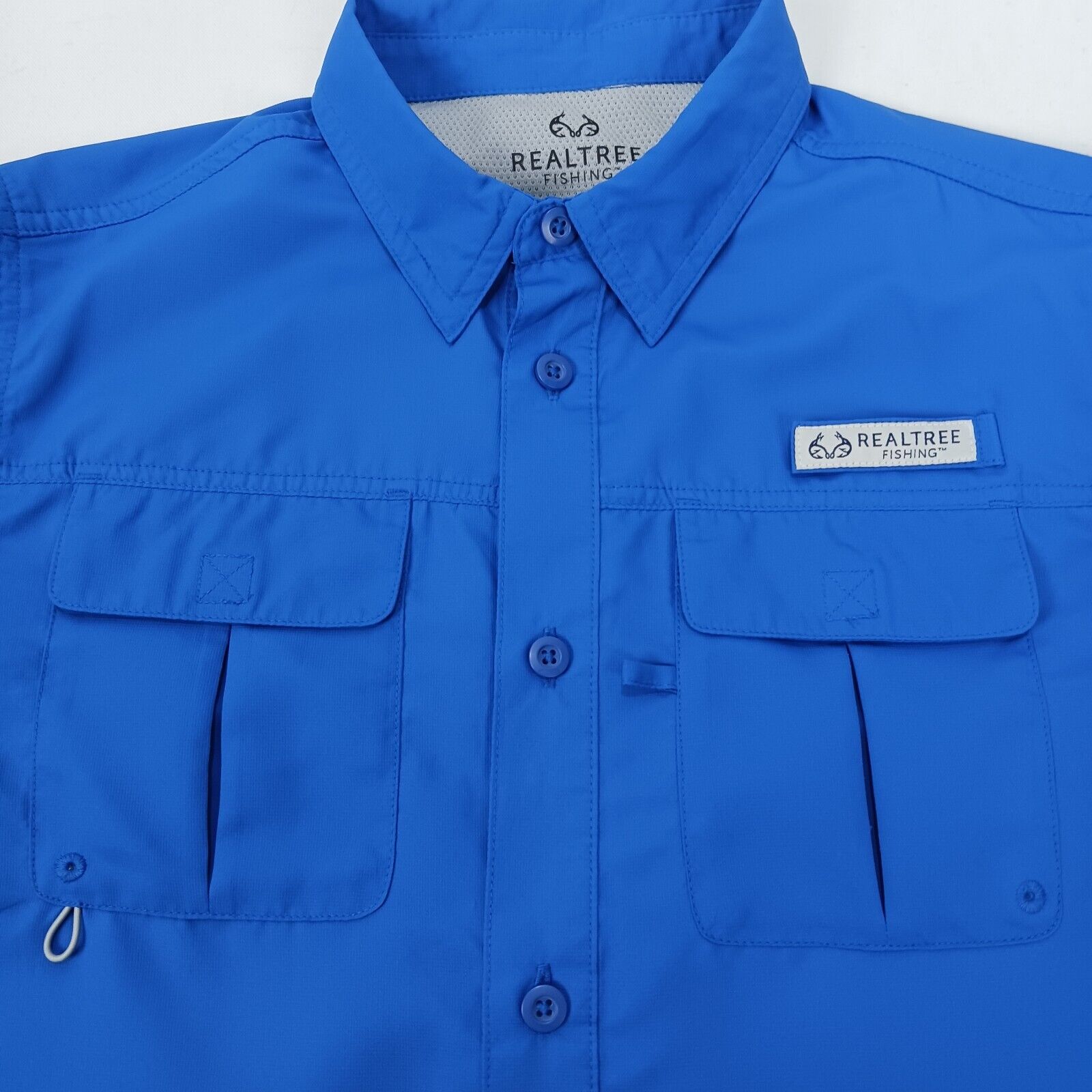 Realtree Boy XL Blue Fishing Vented Button Up Short Sleeve Pockets Shirt PERFECT