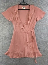 Show Me Your MuMu Wrap Dress Womens Extra Small Pink Satin Samantha Ruffle Mini