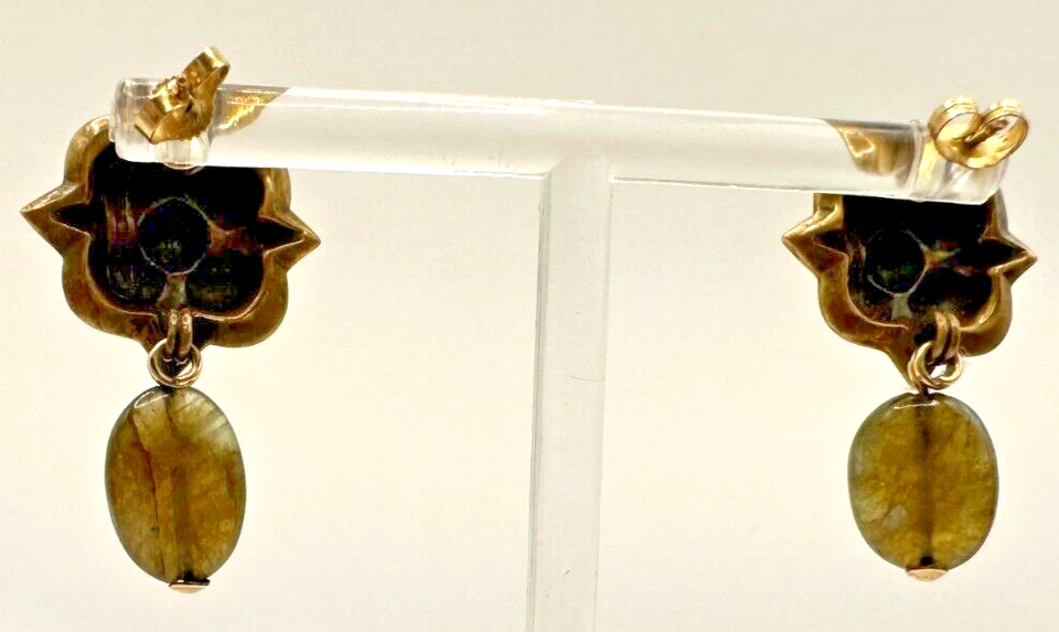 PENDIENTES POSTE PIEDRA SP OVALADOS GOTA FLOR BRONCE DISEÑADOR STEPHEN DWECK Foto 4 de 4